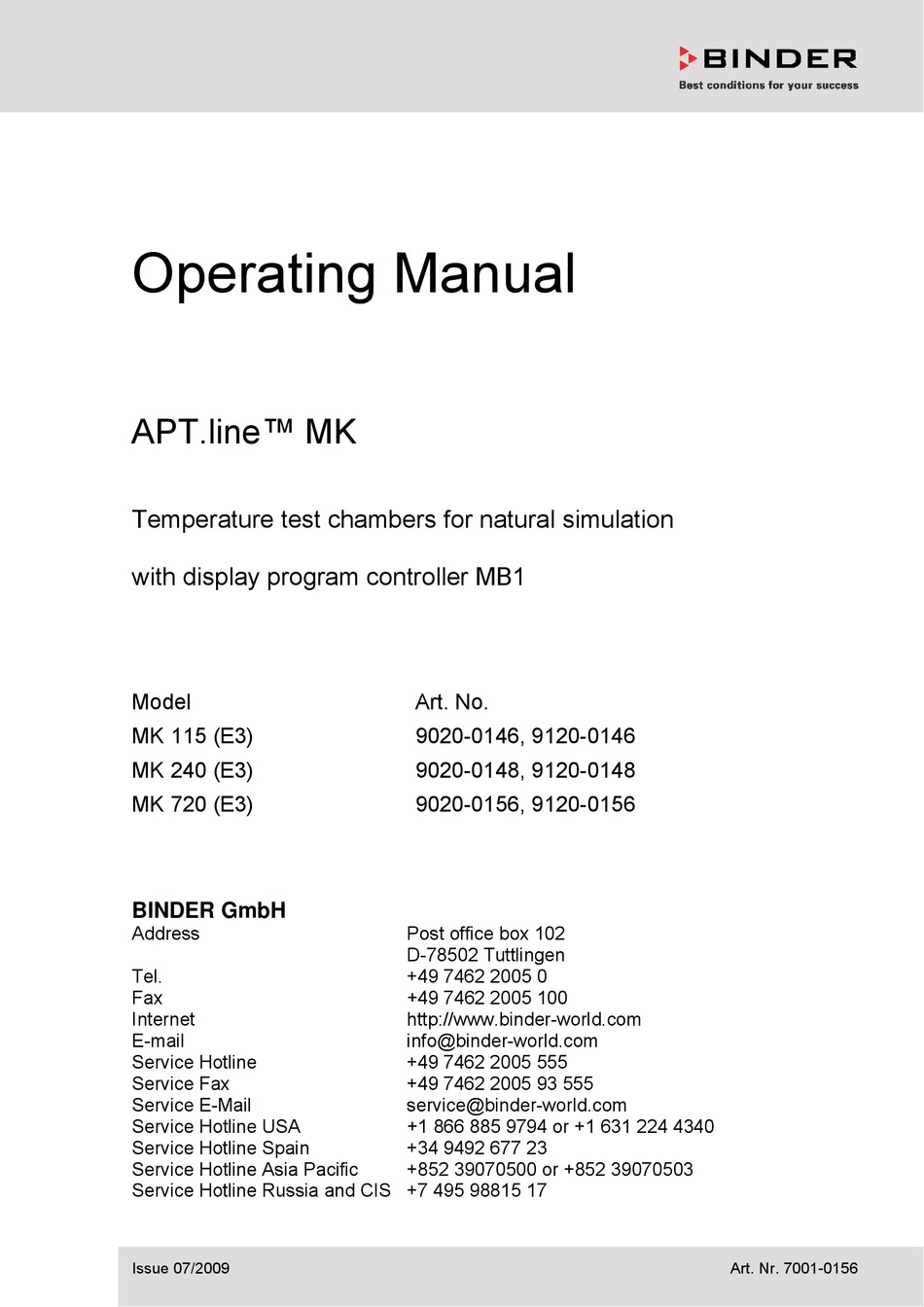 BINDER APT.LINE MK 115 (E3) OPERATING MANUAL Pdf Download ManualsLib