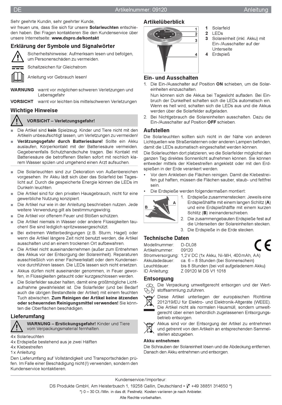 DS PRODUKTE D-DL08 INSTRUCTIONS Pdf Download | ManualsLib
