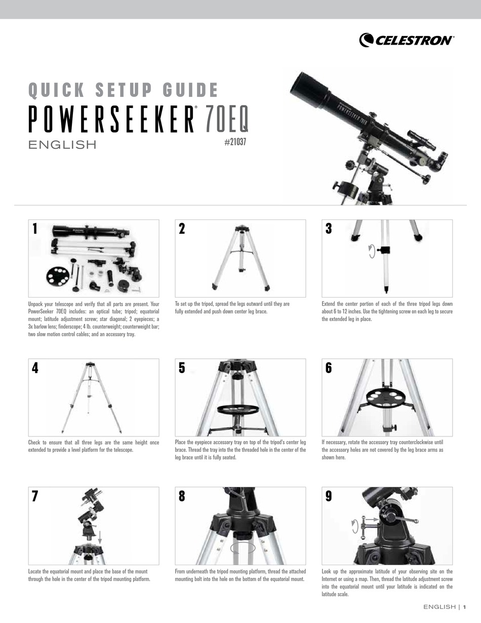 CELESTRON POWERSEEKER 70EQ QUICK SETUP MANUAL Pdf Download ManualsLib