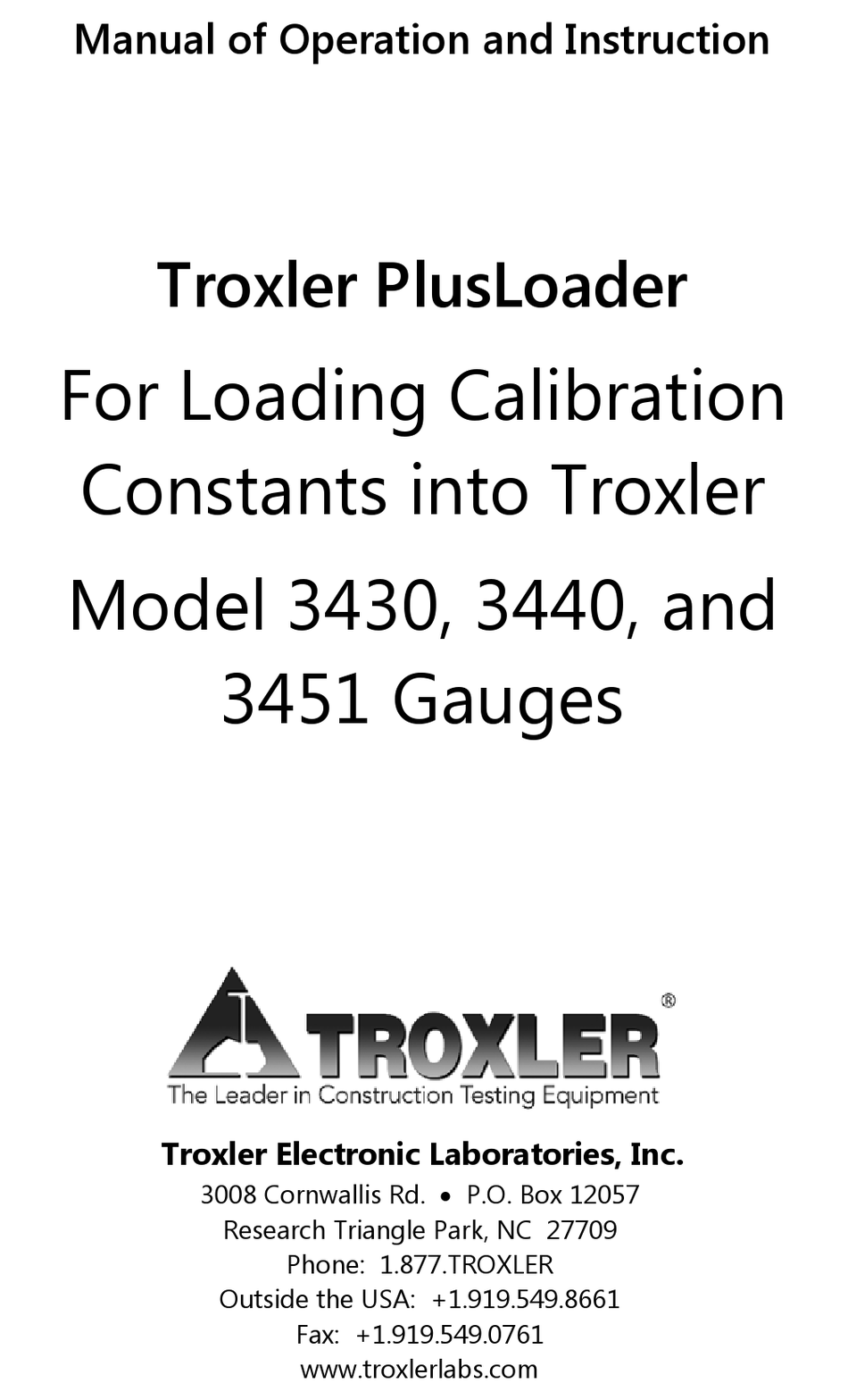 TROXLER 3430 MANUAL OF OPERATION AND INSTRUCTION Pdf Download ManualsLib