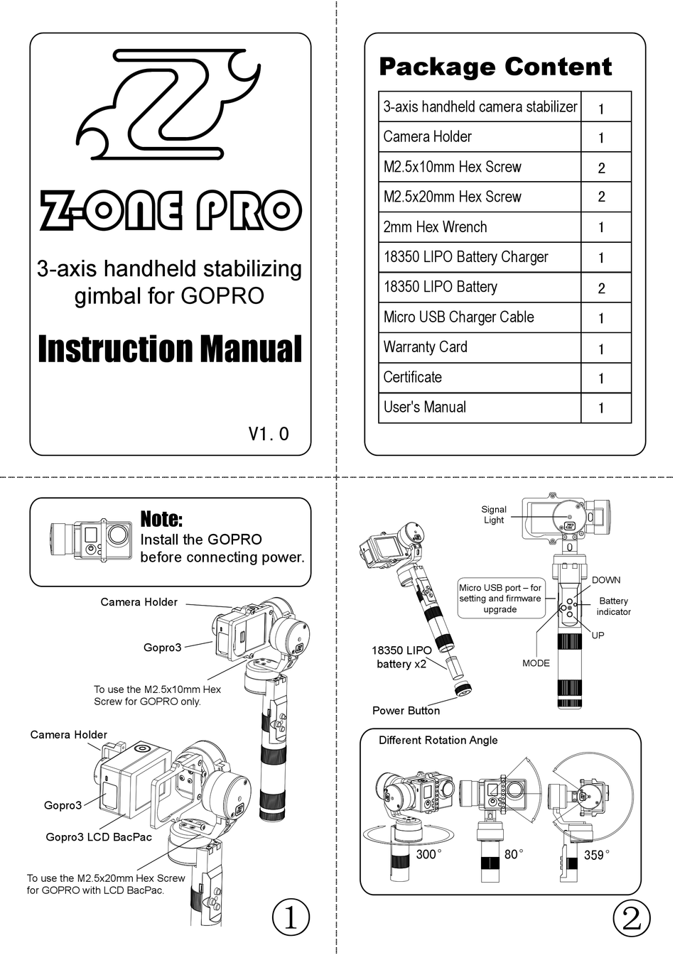 GOPRO Z-ONE PRO INSTRUCTION MANUAL Pdf Download | ManualsLib