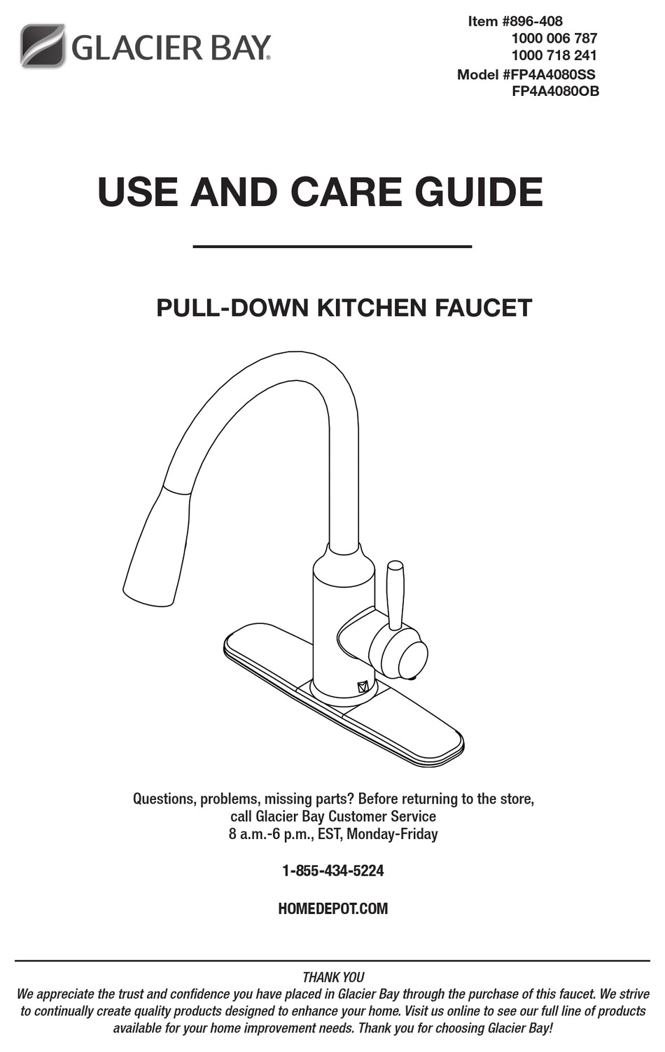 GLACIER BAY FP4A4080SS USE AND CARE MANUAL Pdf Download ManualsLib