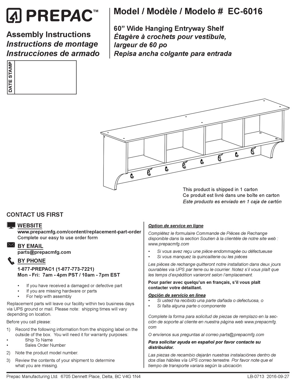 PREPAC EC6016 ASSEMBLY INSTRUCTIONS MANUAL Pdf Download ManualsLib