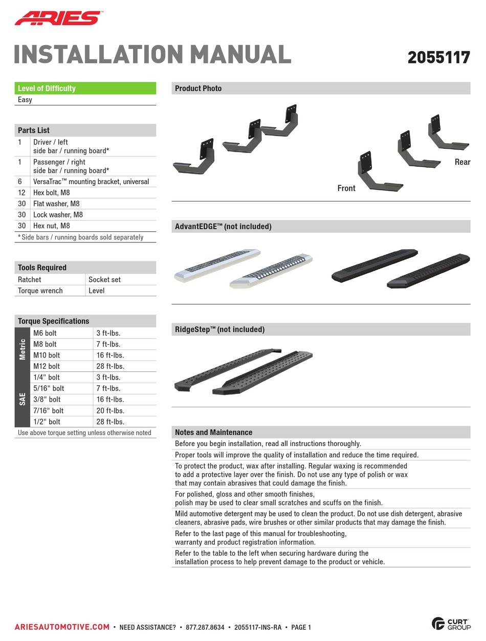 ARIES 2055117 INSTALLATION MANUAL Pdf Download ManualsLib