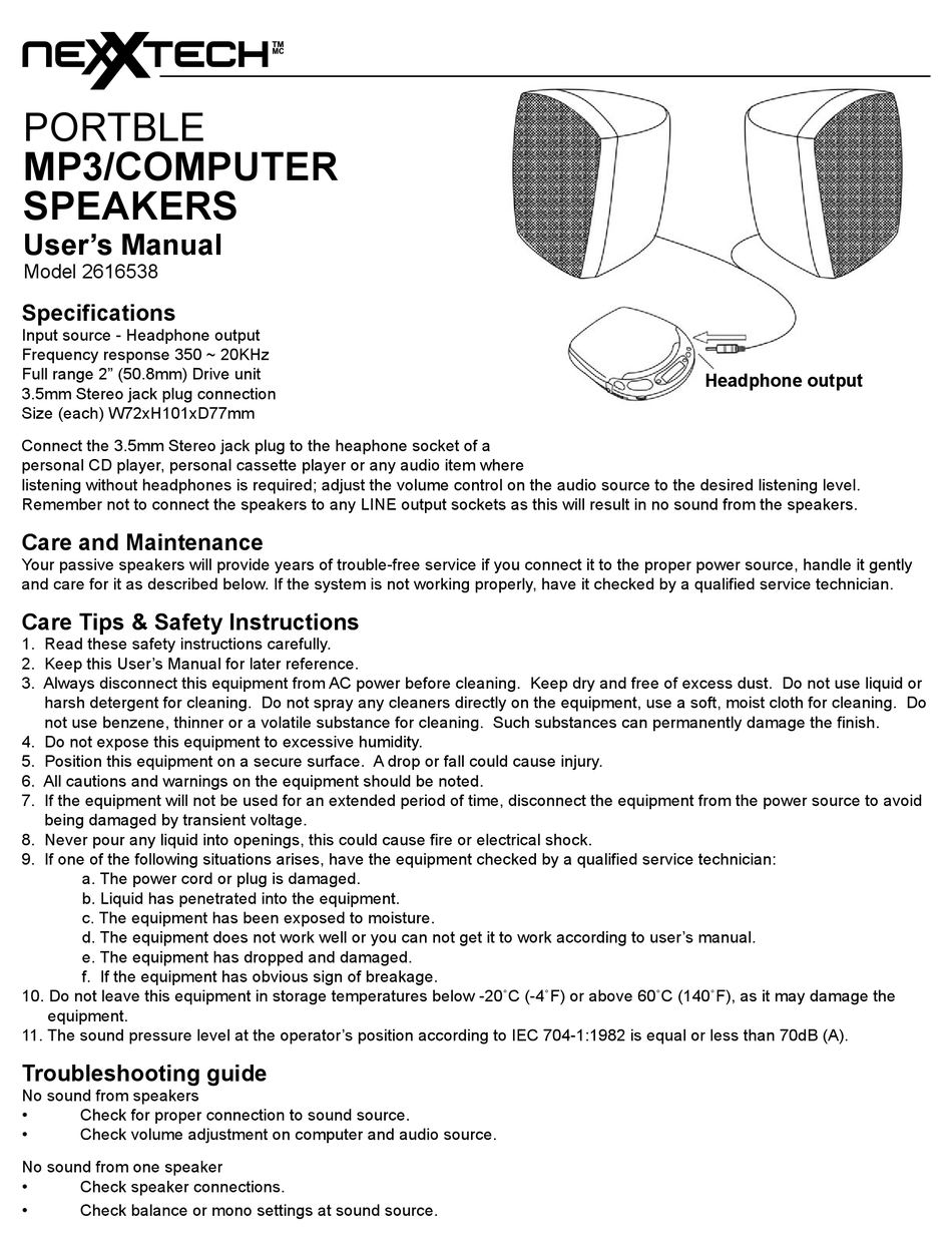 NEXXTECH 2616538 USER MANUAL Pdf Download ManualsLib