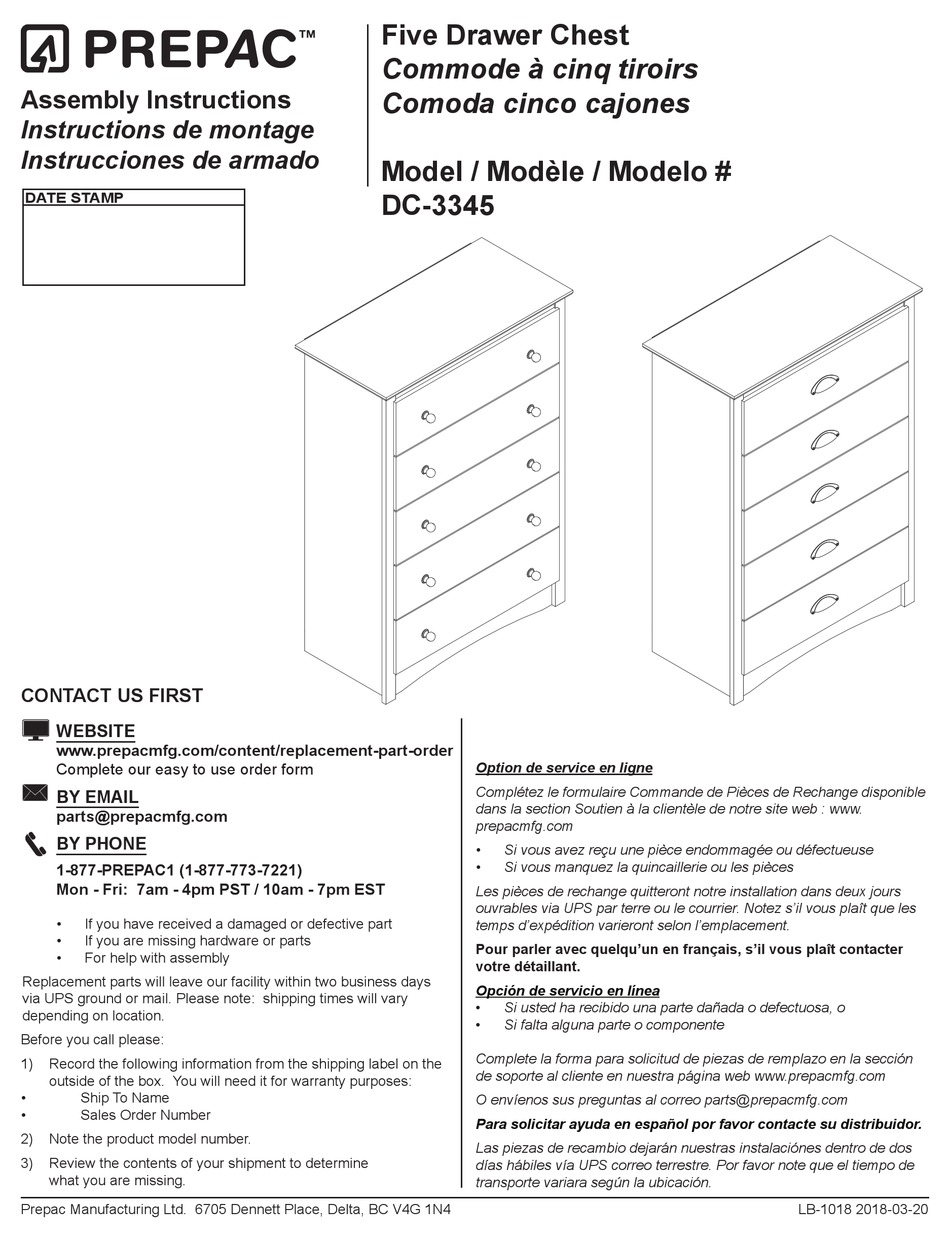 PREPAC DC3345 ASSEMBLY INSTRUCTIONS MANUAL Pdf Download ManualsLib
