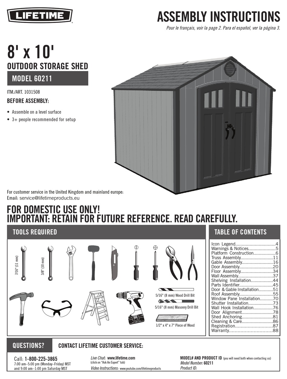 LIFETIME 60211 ASSEMBLY INSTRUCTIONS MANUAL Pdf Download ManualsLib