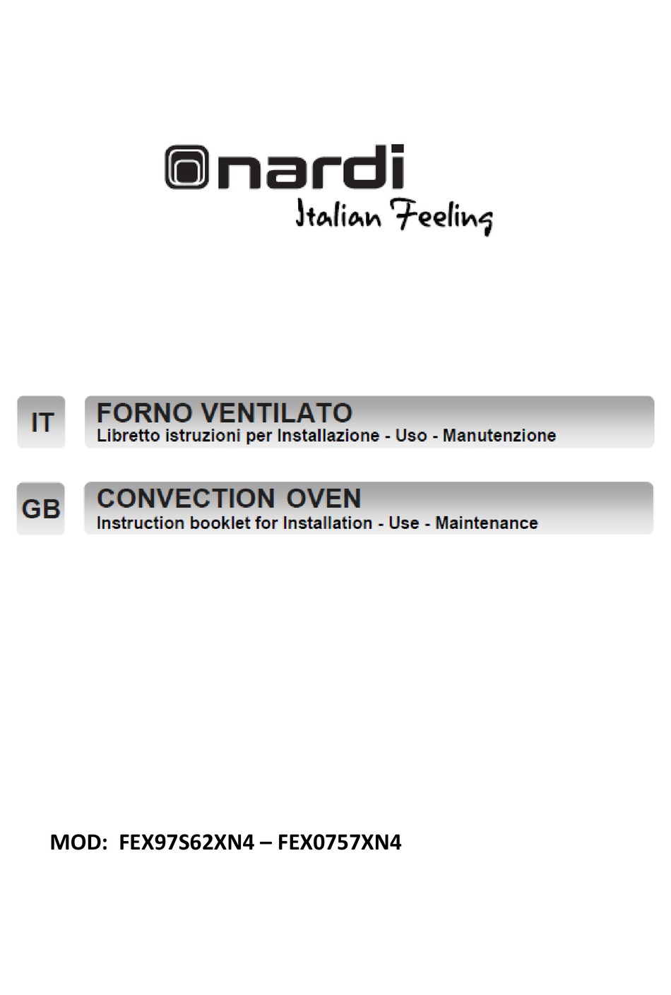 NARDI FEX97S62XN4 INSTRUCTION BOOKLET FOR INSTALLATION, USE, MAINTENANCE  Pdf Download | ManualsLib