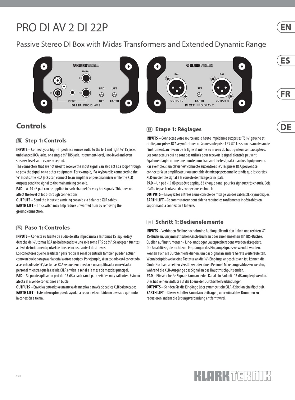 KLARK TEKNIK PRO DI AV 2 DI 22P USER MANUAL Pdf Download ManualsLib