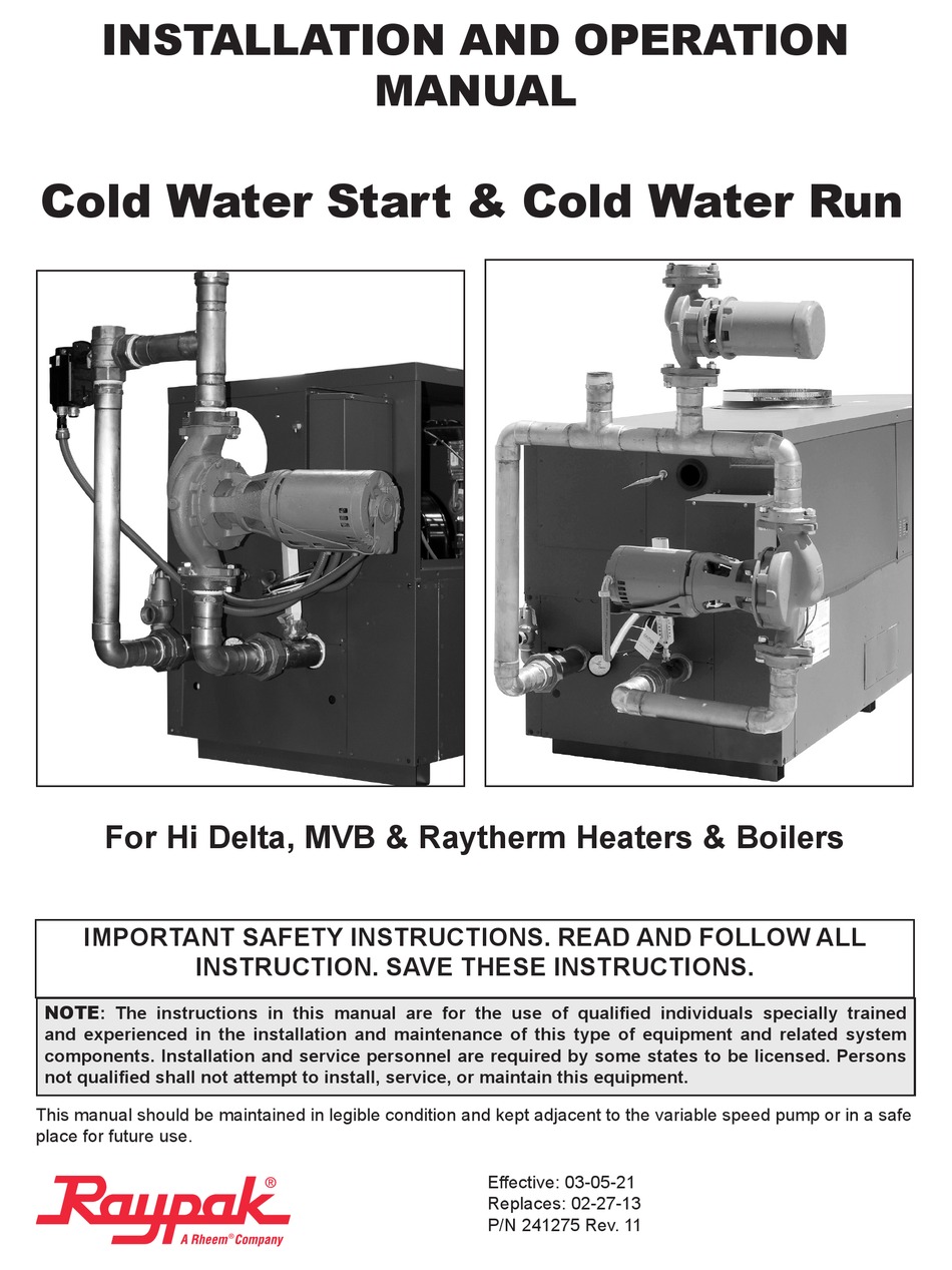 RHEEM RAYPAK HI DELTA 302C INSTALLATION AND OPERATION MANUAL Pdf