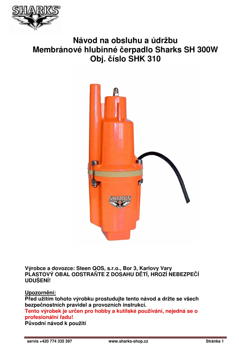 SHARKS SH 300W INSTRUCTION FOR OPERATION AND MAINTENANCE Pdf Download