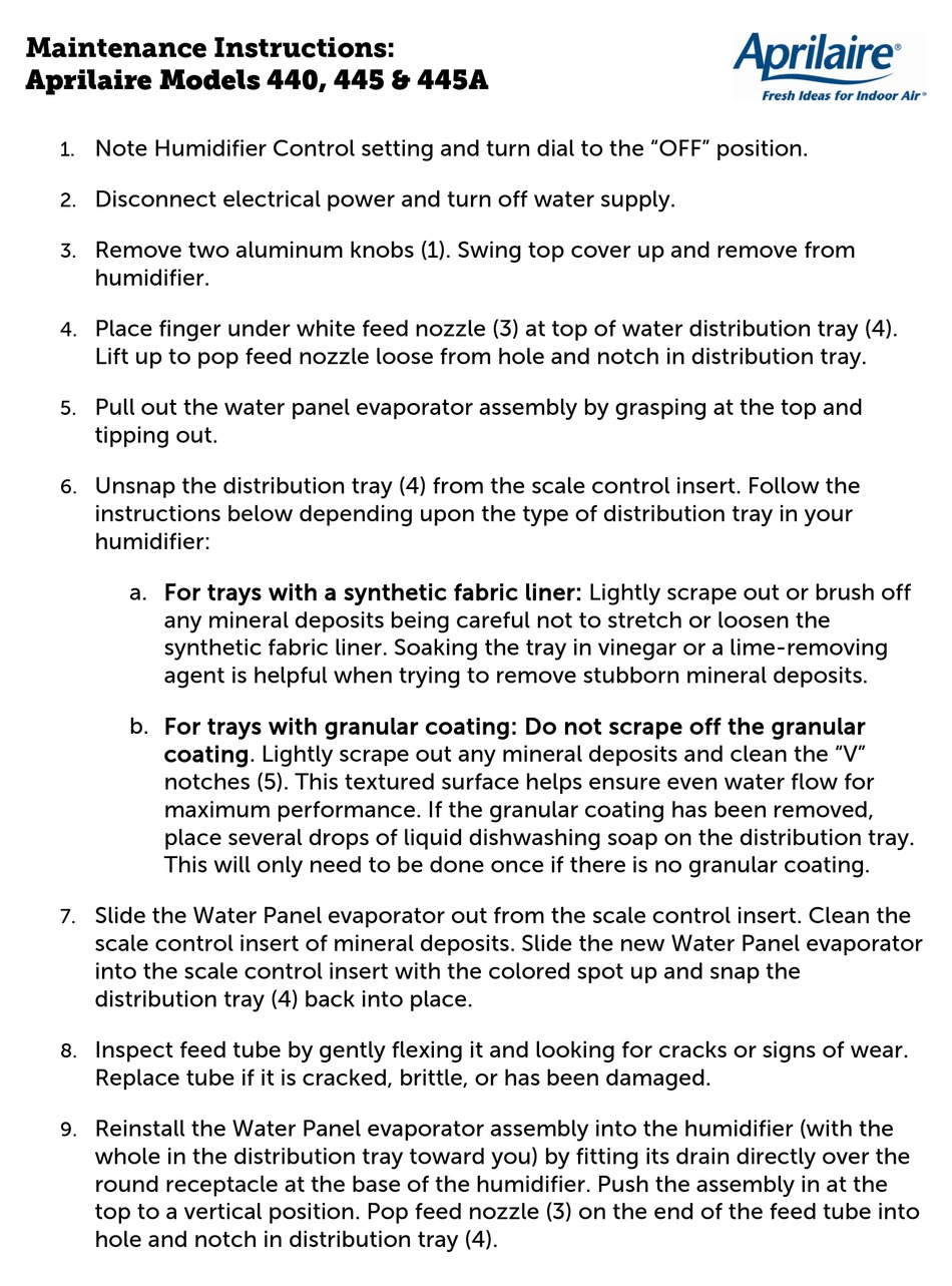 APRILAIRE 440 MAINTENANCE INSTRUCTIONS Pdf Download ManualsLib