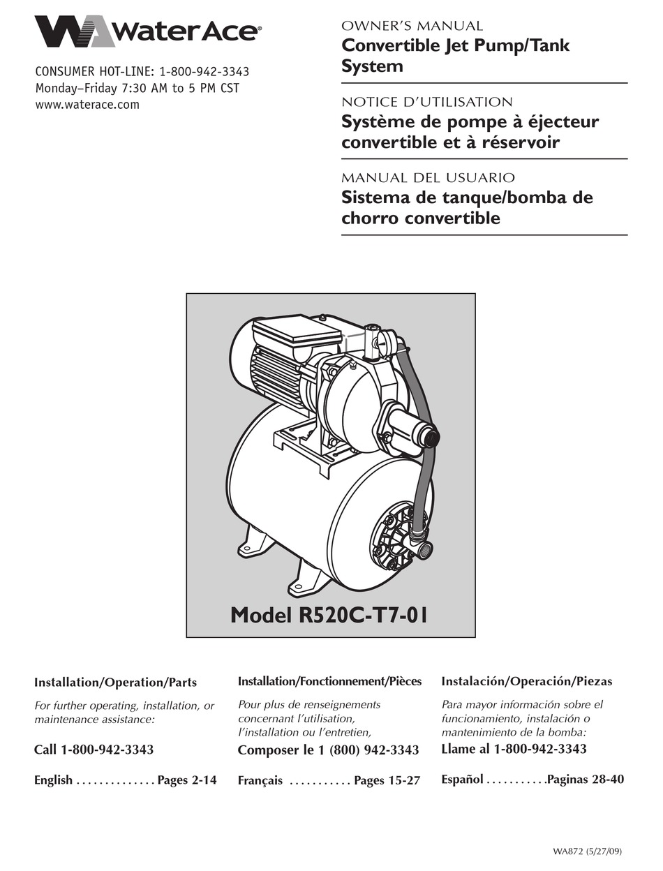 WATER ACE R520CT701 OWNER'S MANUAL Pdf Download ManualsLib