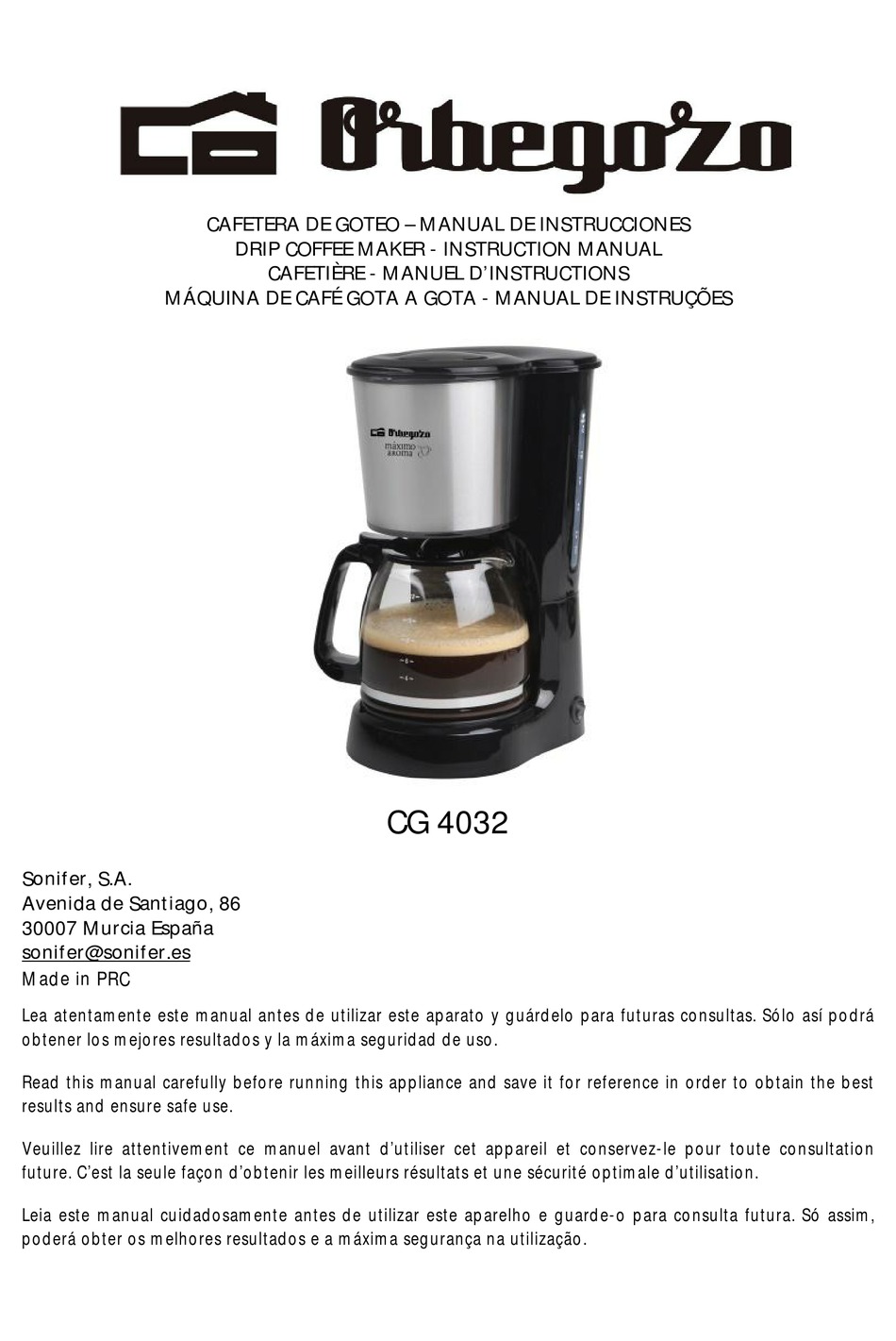 ORBEGOZO CG 4032 INSTRUCTION MANUAL Pdf Download | ManualsLib