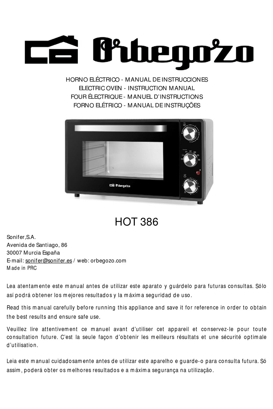 Horno de convección ORBEGOZO HOT 454