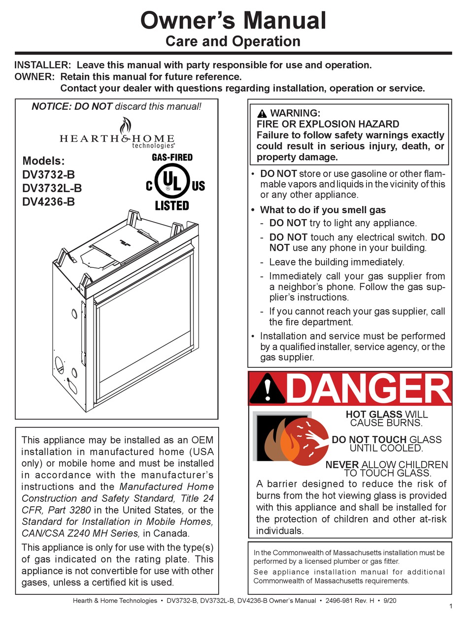 HEARTH & HOME DV3732-B OWNER'S MANUAL Pdf Download | ManualsLib