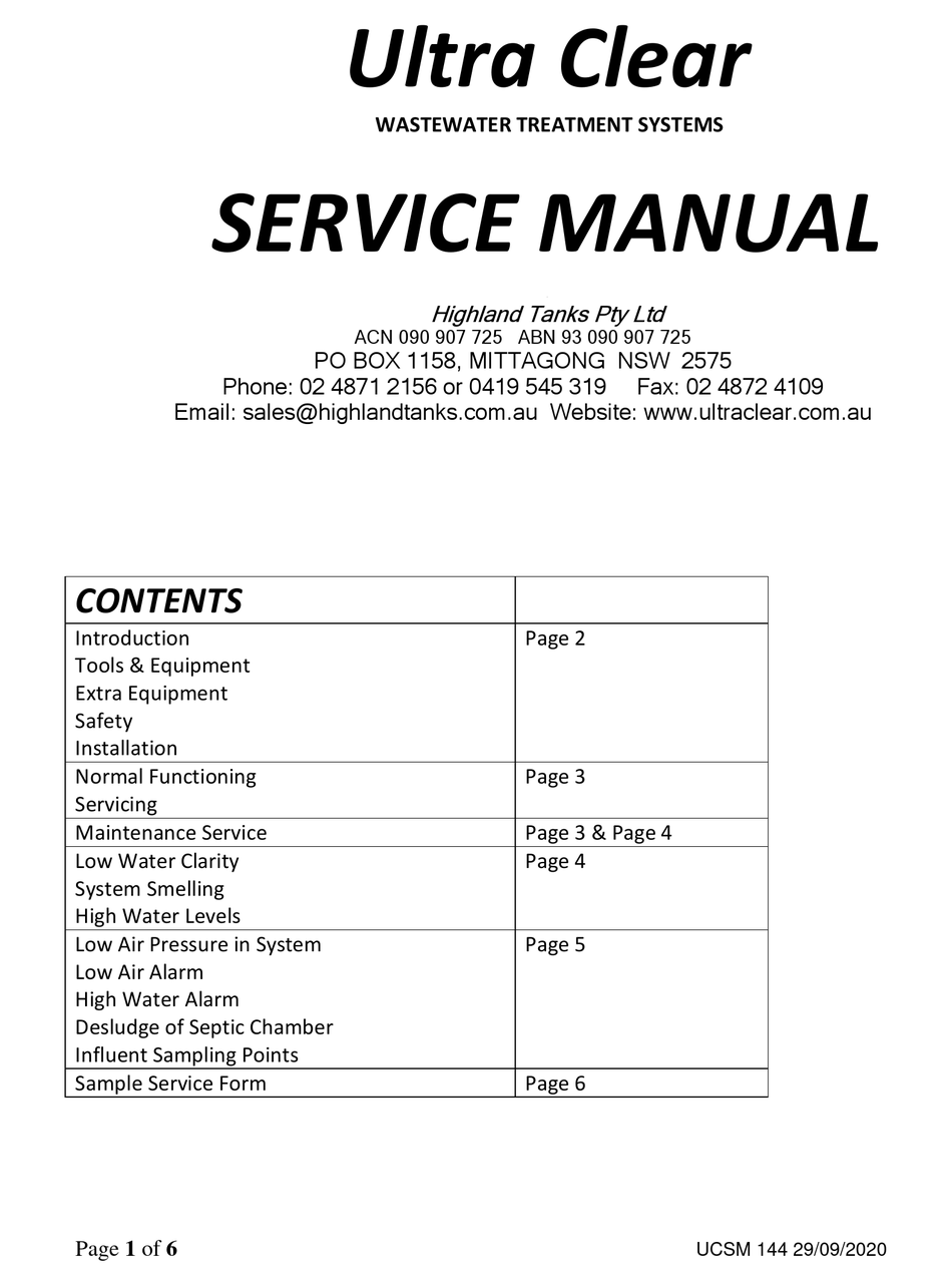 HIGHLAND TANK ULTRA CLEAR SERVICE MANUAL Pdf Download ManualsLib