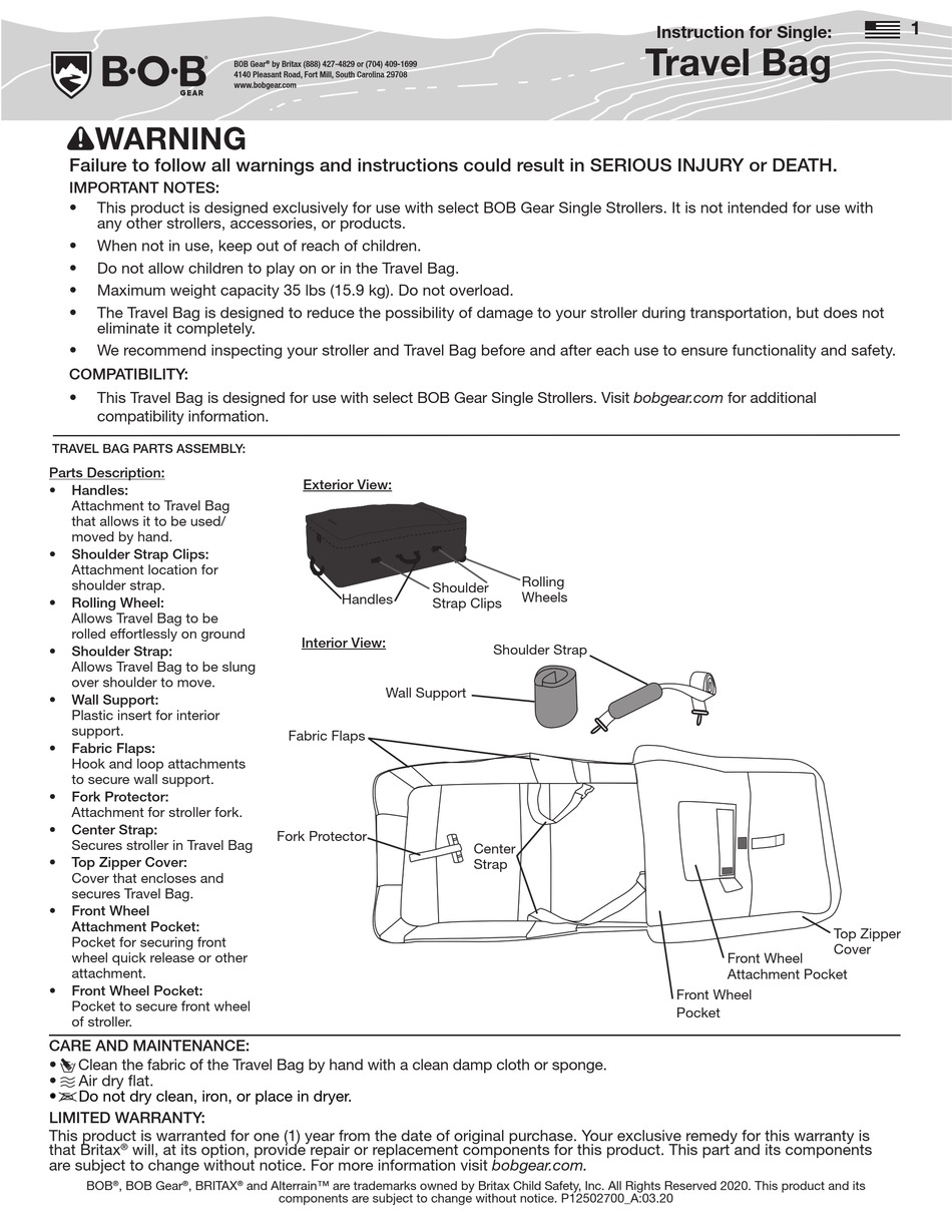BRITAX BOB GEAR TRAVEL BAG INSTRUCTION Pdf Download ManualsLib