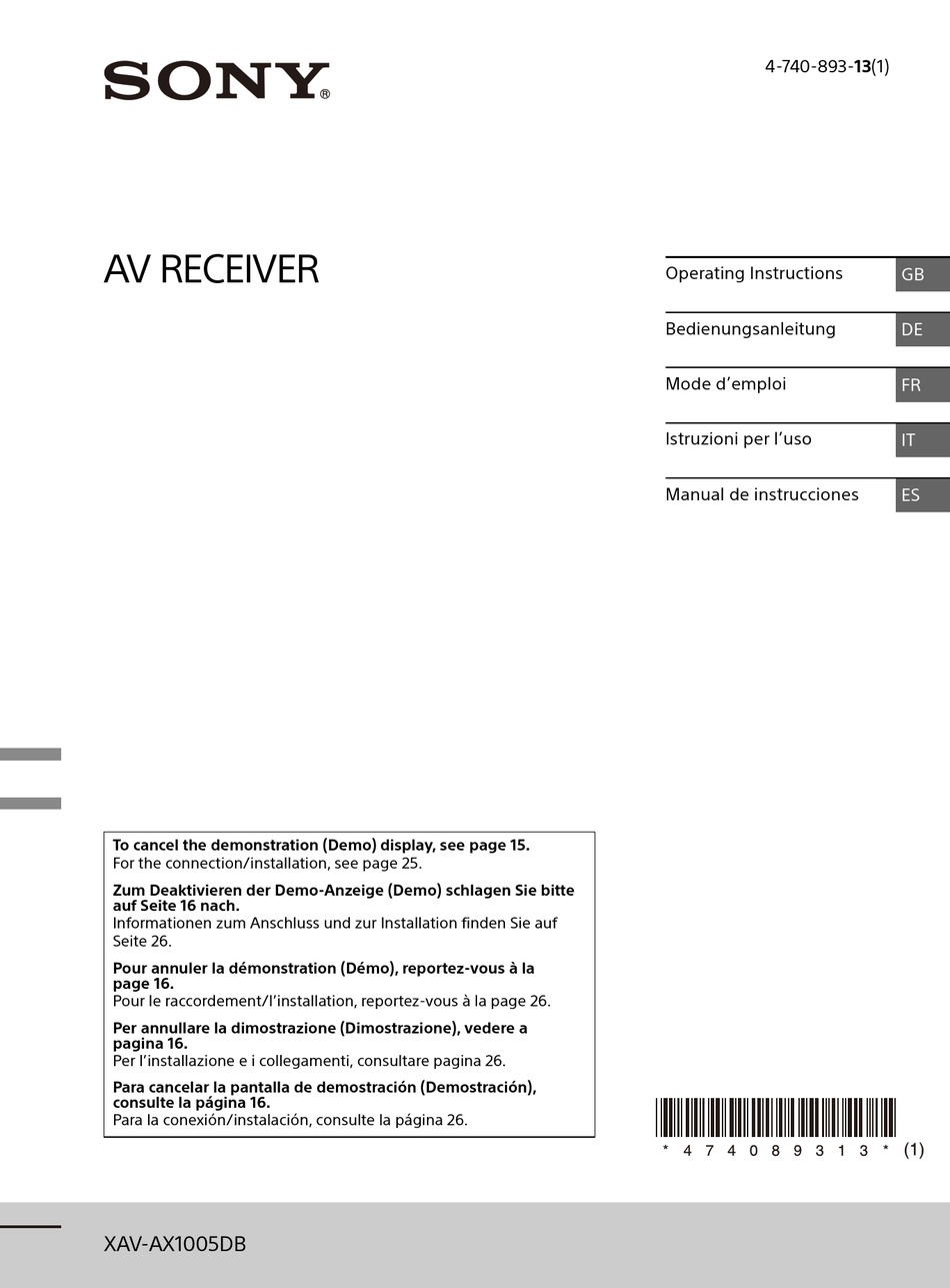 SONY XAV-AX1005DB OPERATING INSTRUCTIONS MANUAL Pdf Download | ManualsLib