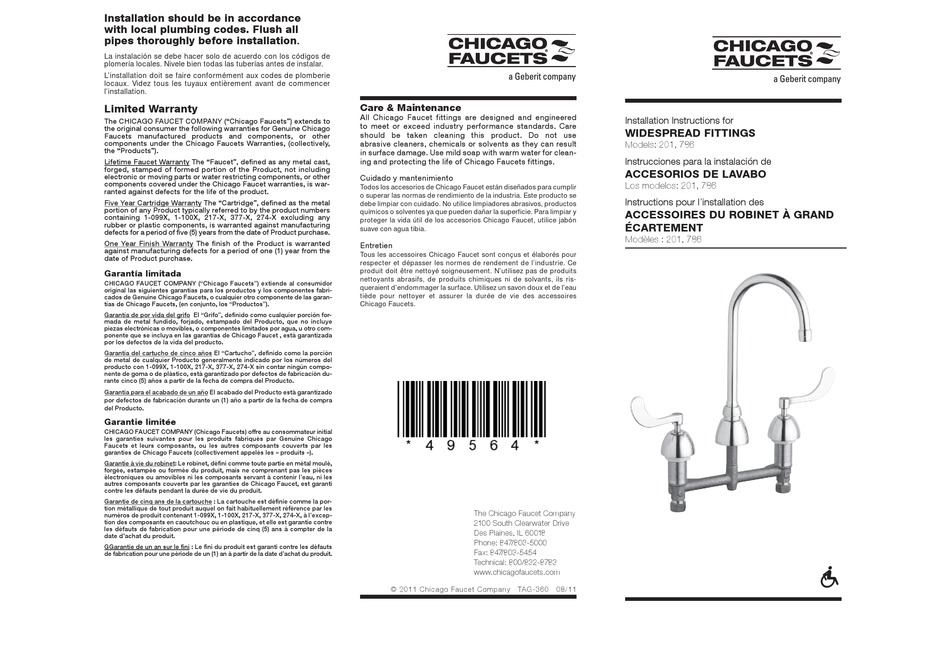 GEBERIT CHICAGO FAUCETS 201 INSTALLATION INSTRUCTIONS MANUAL Pdf