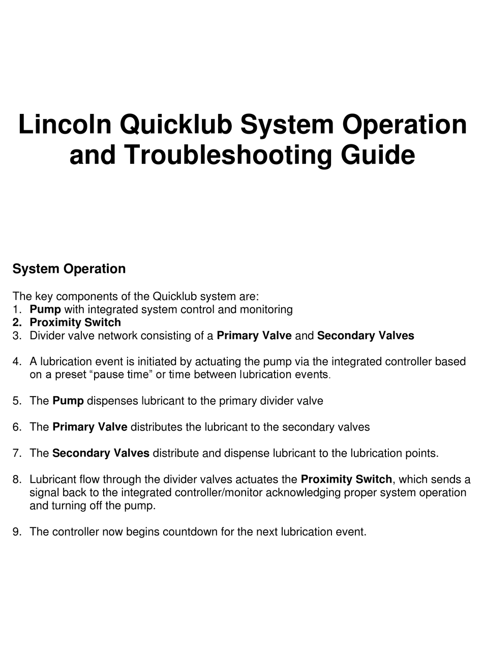LINCOLN QUICKLUB SERIES OPERATION AND TROUBLESHOOTING MANUAL Pdf