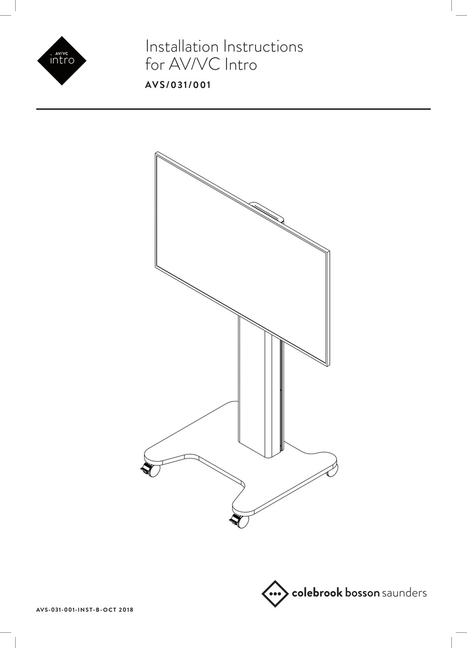 COLEBROOK BOSSON SAUNDERS AV/VC INTRO AVS/031/001 INSTALLATION