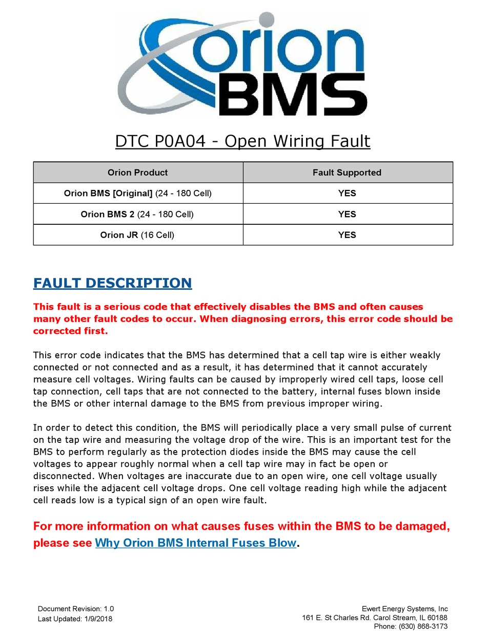EWERT ENERGY SYSTEMS ORION BMS TROUBLESHOOTING MANUAL Pdf Download