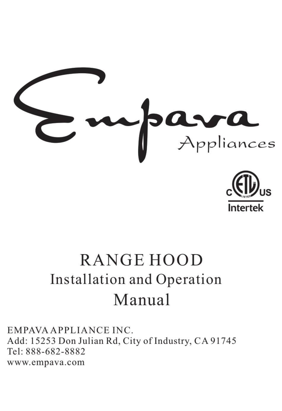 EMPAVA EMPV30RH05 INSTALLATION AND OPERATION MANUAL Pdf Download