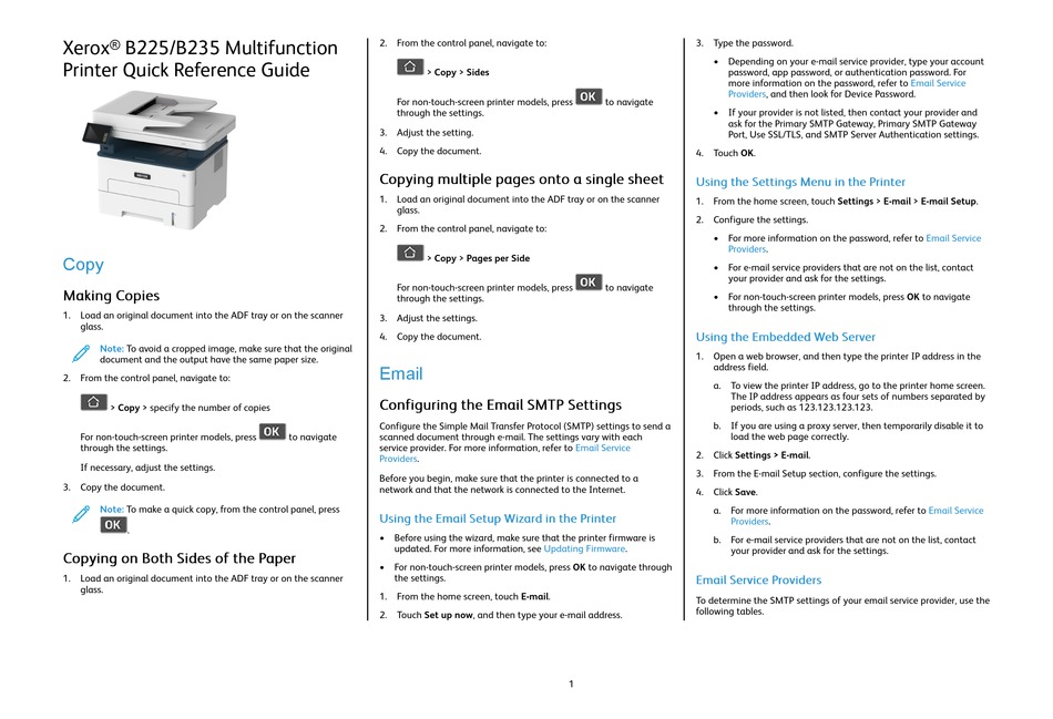 XEROX B225 QUICK REFERENCE MANUAL Pdf Download | ManualsLib