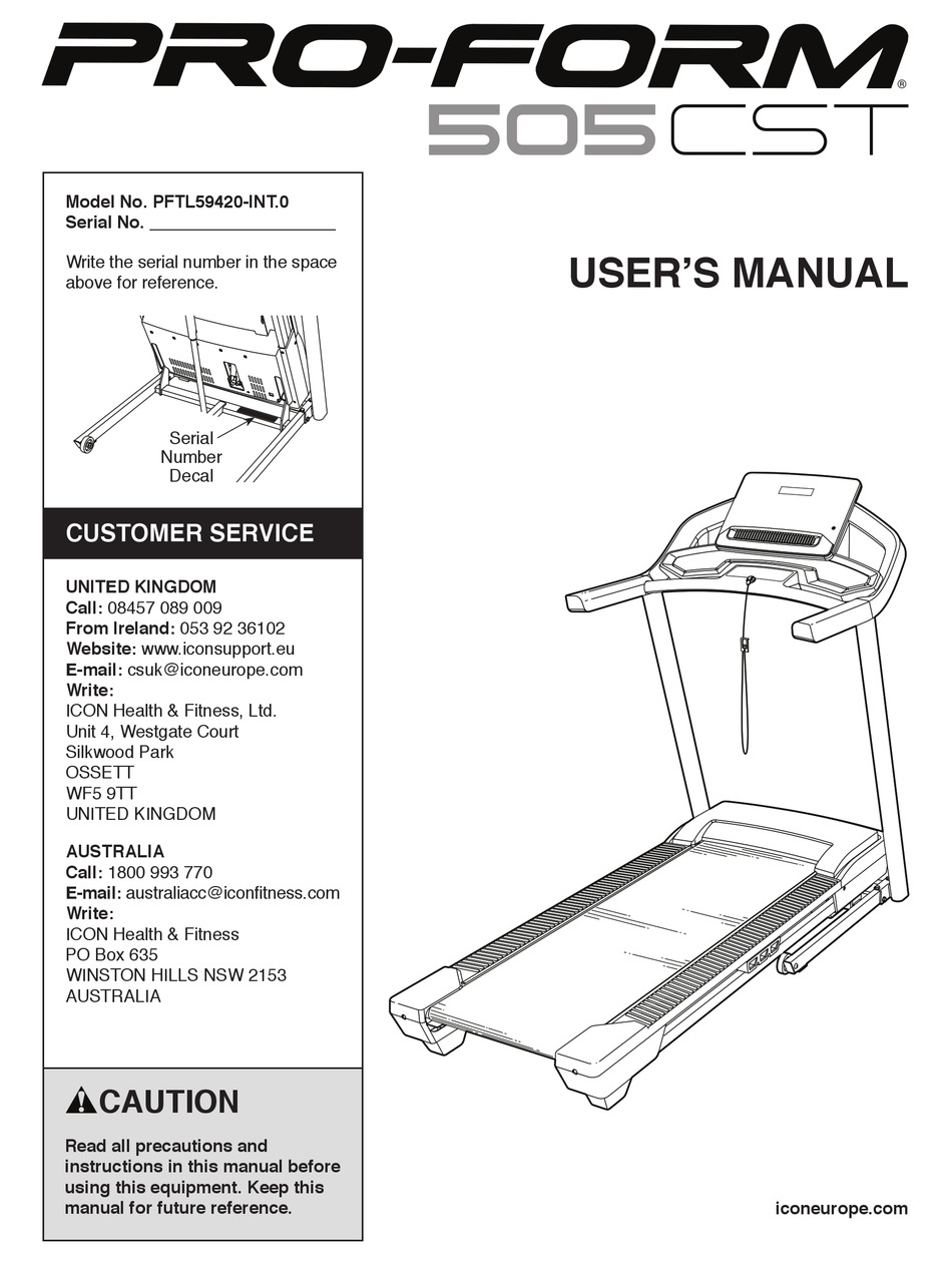 Proform 505 Cst User Manual Pdf Download Manualslib