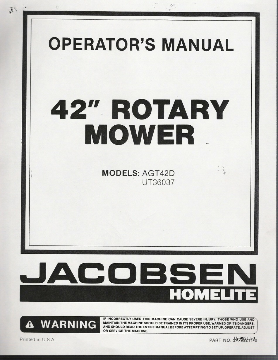 JACOBSEN AGT42D OPERATOR'S MANUAL Pdf Download | ManualsLib