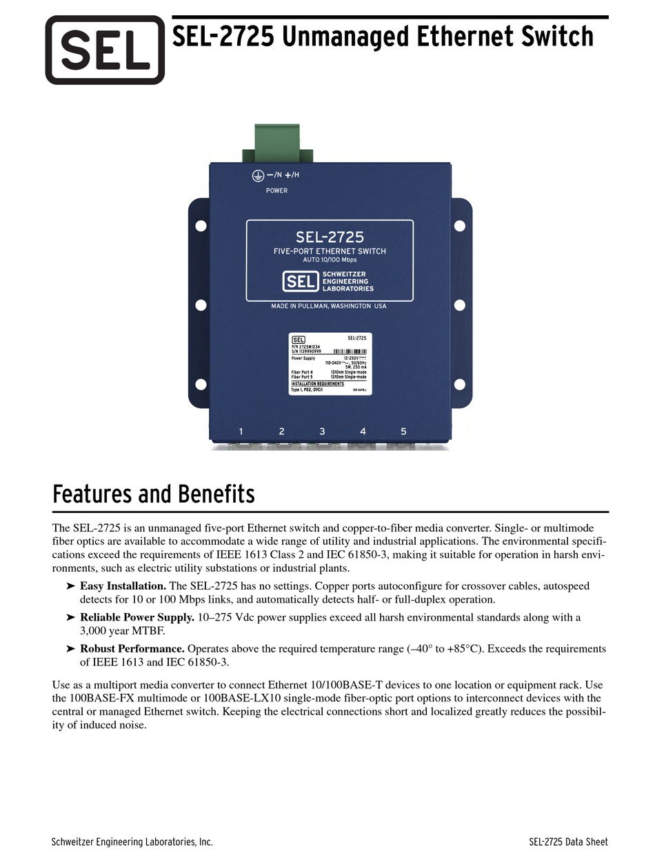 SEL 2725 INSTALLATION AND MAINTENANCE MANUAL Pdf Download ManualsLib
