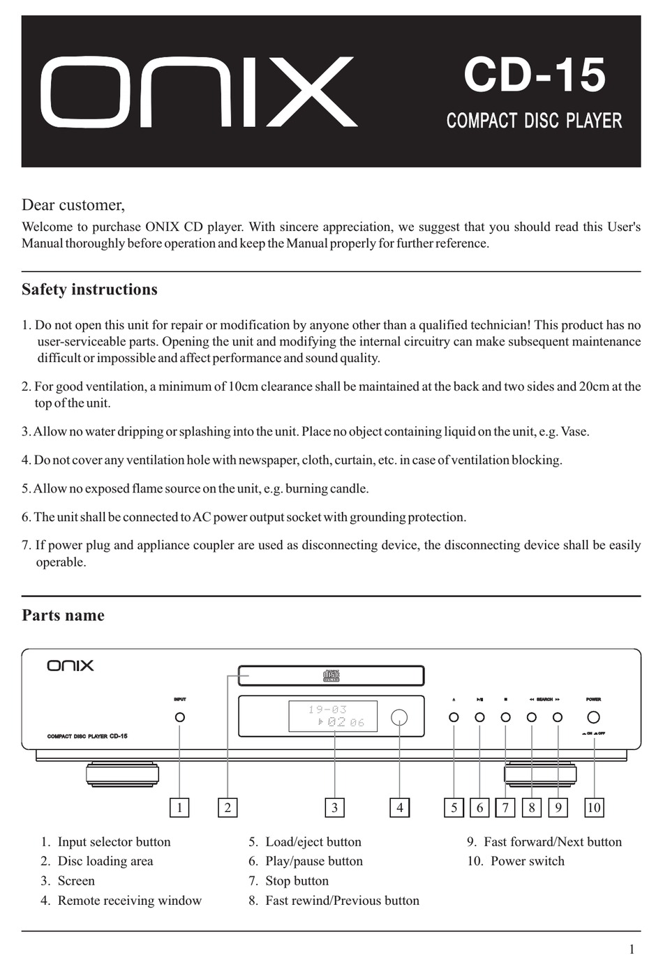 ONIX CD15 MANUAL Pdf Download ManualsLib