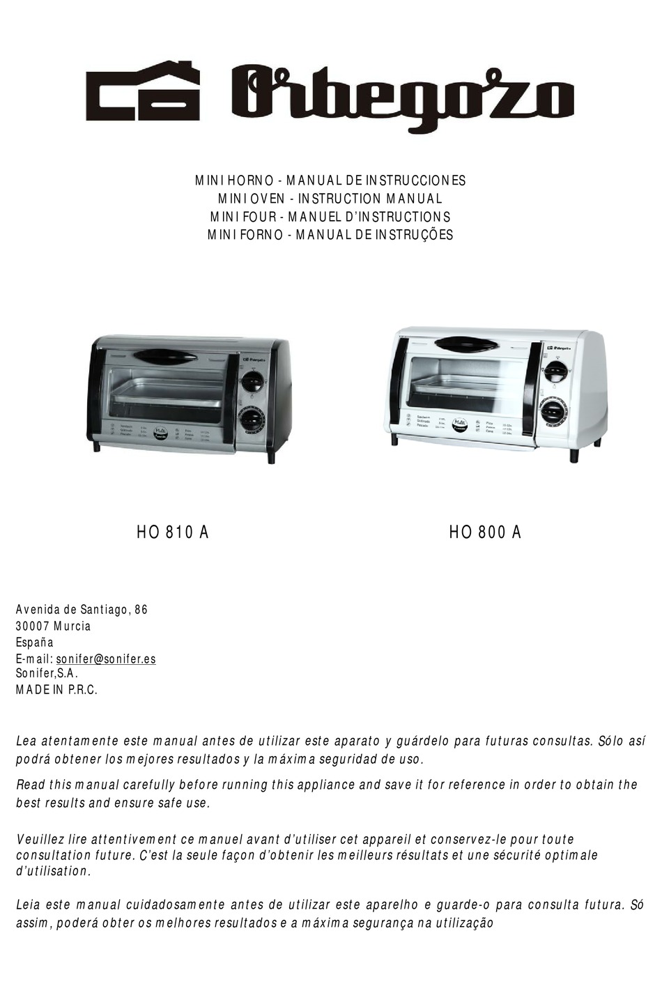 MINI HORNO / TOSTADOR MULTIFUNCION ORBEGOZO HO 800 A BLANCO 800W 8L 2  BARRAS CALEFACTORAS DE CUARZO TEMPORIZADOR 15 MINUTOS