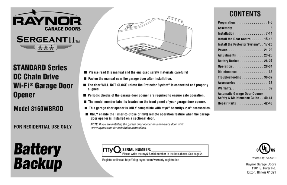 RAYNOR SERGEANT II STANDARD SERIES MANUAL Pdf Download ManualsLib