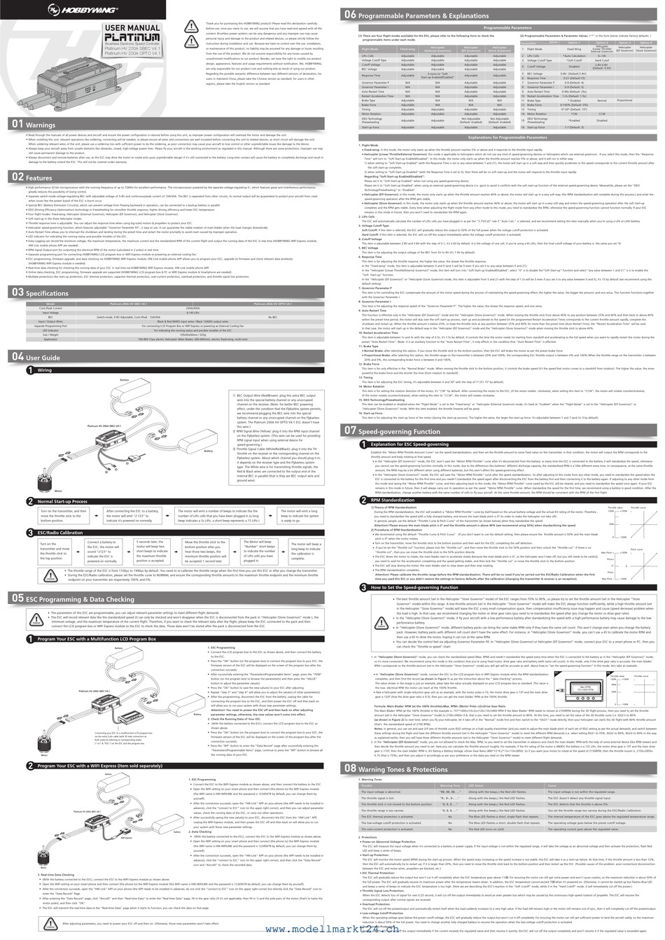 HOBBYWING PLATINUM HV 200A SBEC V4.1 USER MANUAL Pdf Download ManualsLib