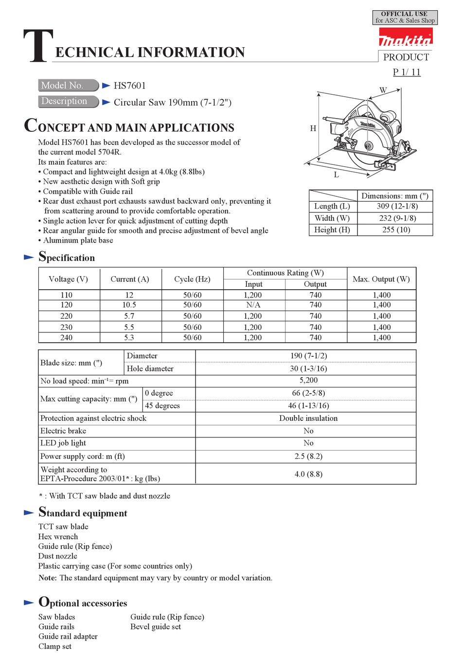 MAKITA HS7601 TECHNICAL INFORMATION Pdf Download | ManualsLib