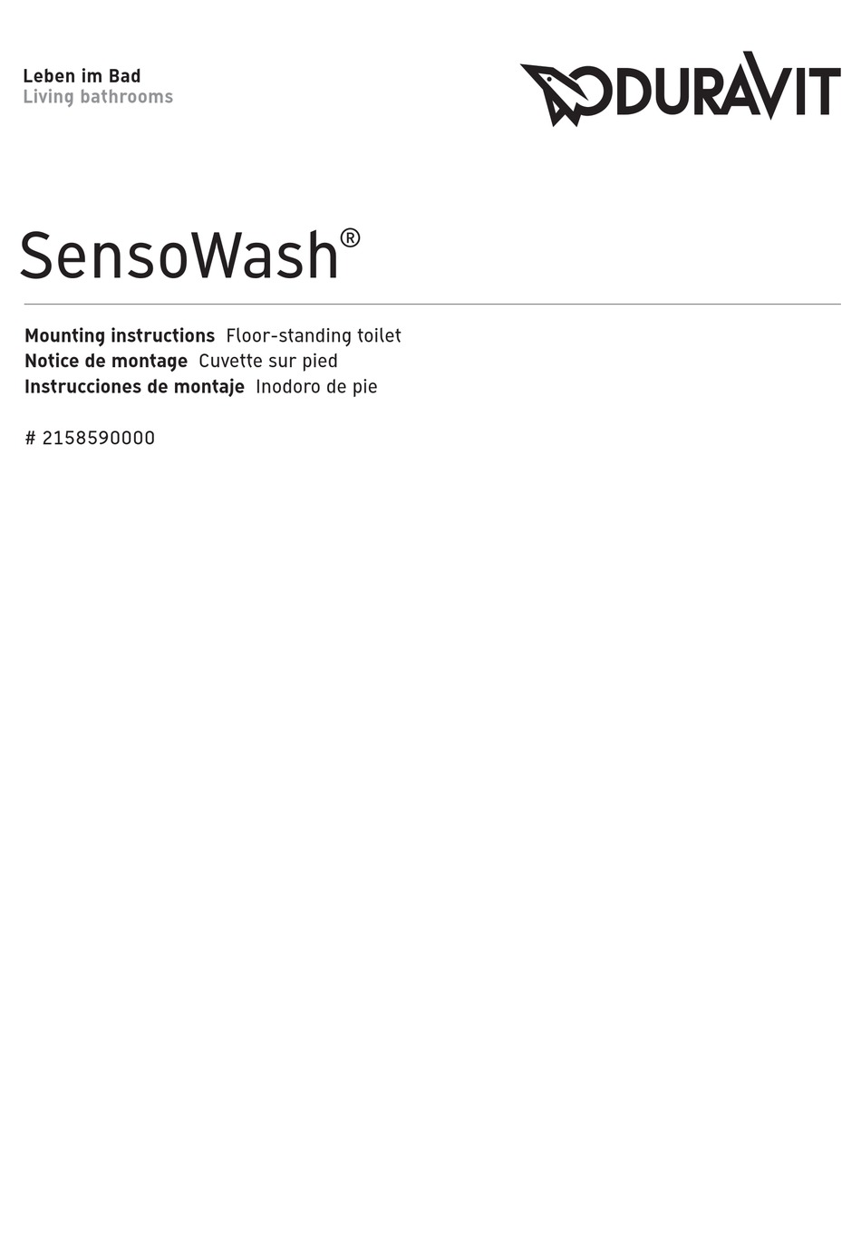 DURAVIT SENSOWASH 2158590000 MOUNTING INSTRUCTIONS Pdf Download