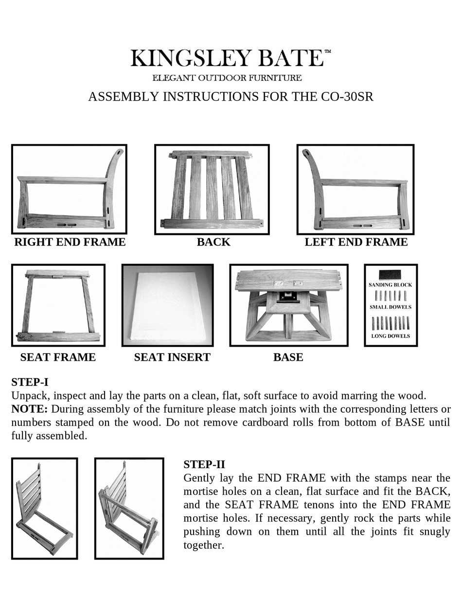 KINGSLEYBATE CO30SR ASSEMBLY INSTRUCTIONS Pdf Download ManualsLib