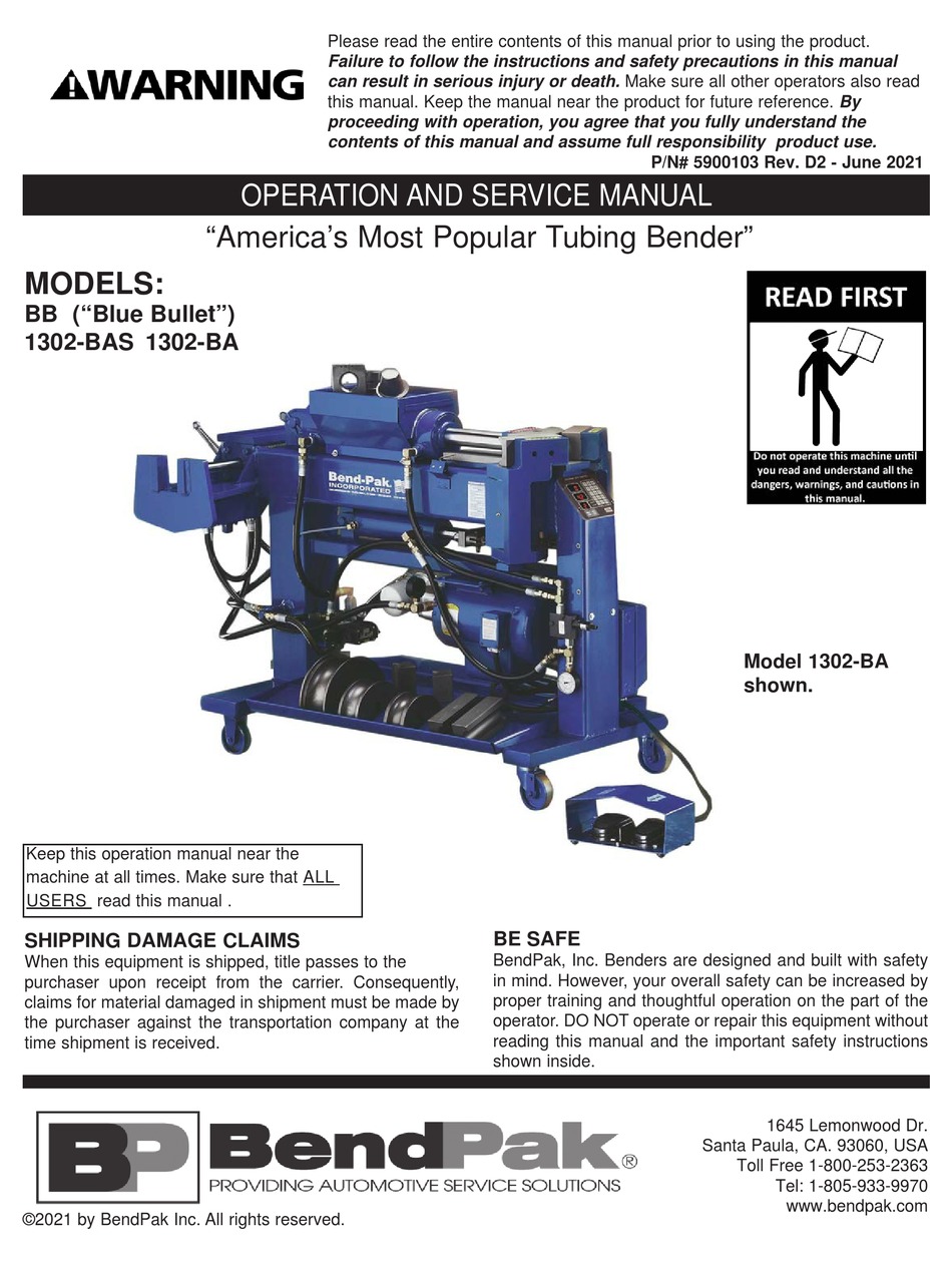 BENDPAK BB 1302-BA OPERATION AND SERVICE MANUAL Pdf Download | ManualsLib