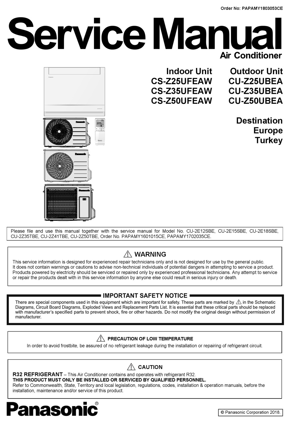 PANASONIC CS-Z35UFEAW SERVICE MANUAL Pdf Download | ManualsLib