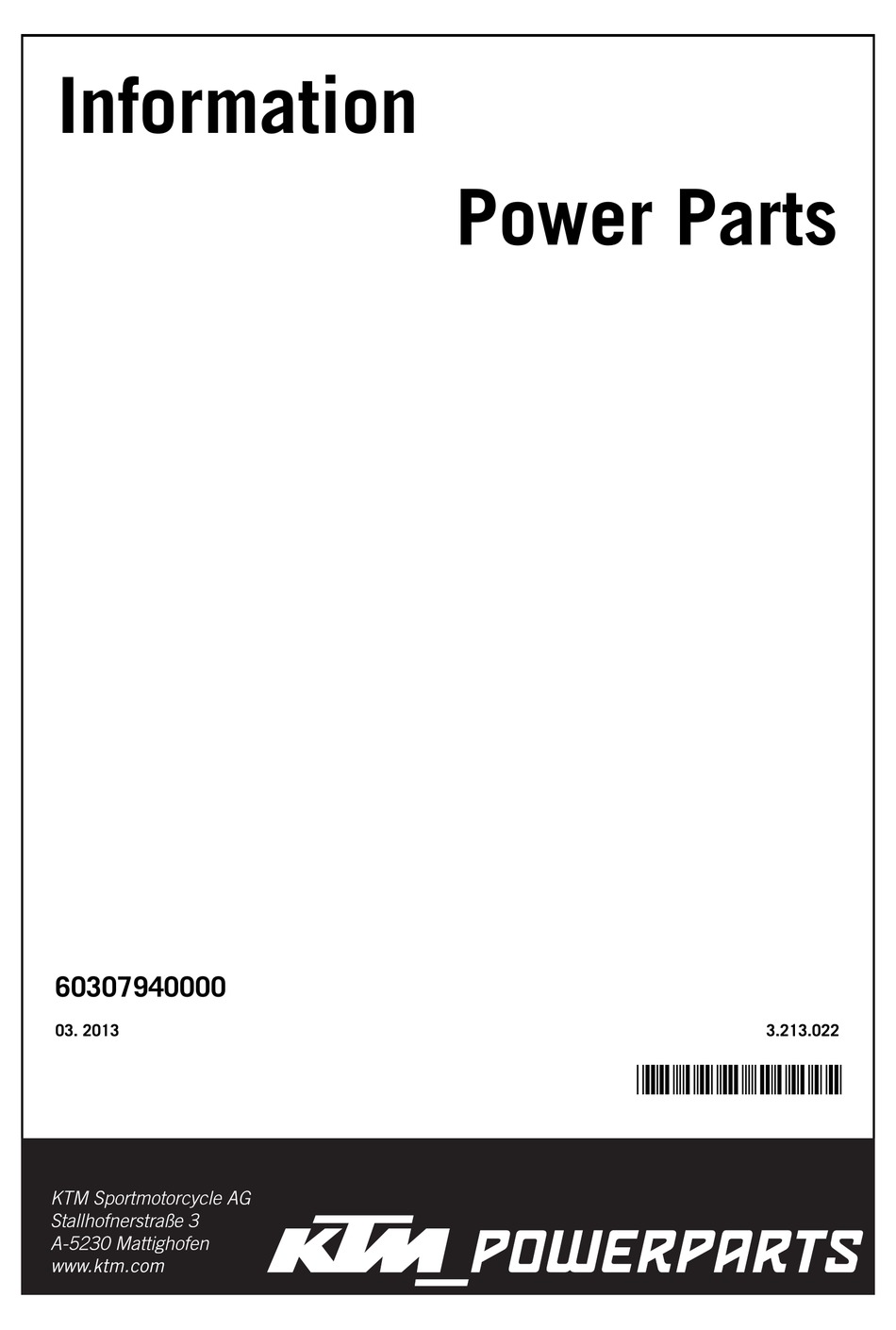 KTM POWER PARTS 60307940000 INFORMATION Pdf Download ManualsLib