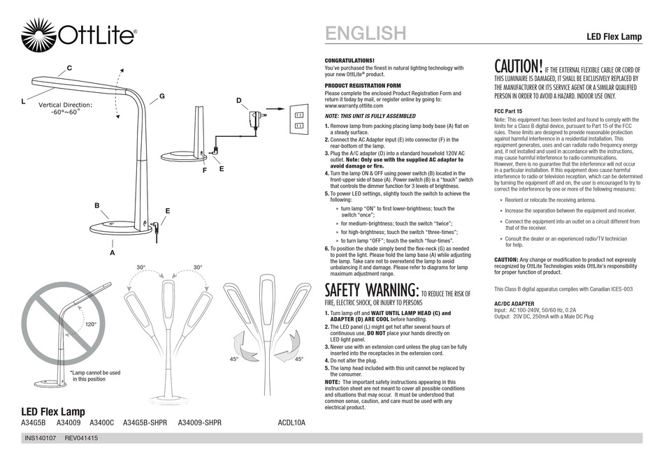 OTTLITE A34G5B QUICK MANUAL Pdf Download | ManualsLib