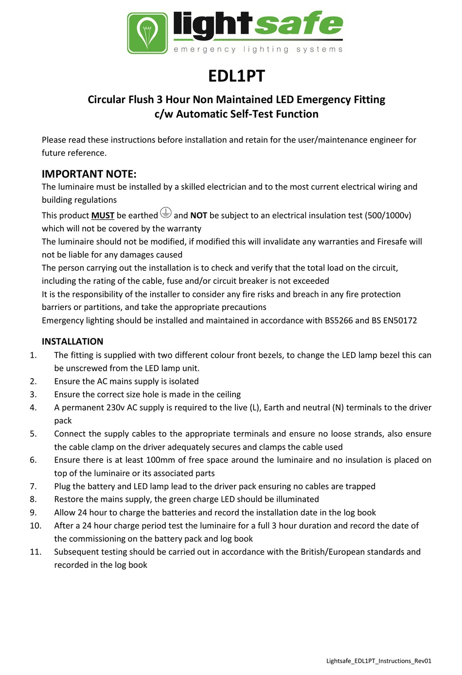 LIGHTSAFE EDL1PT QUICK START MANUAL Pdf Download ManualsLib