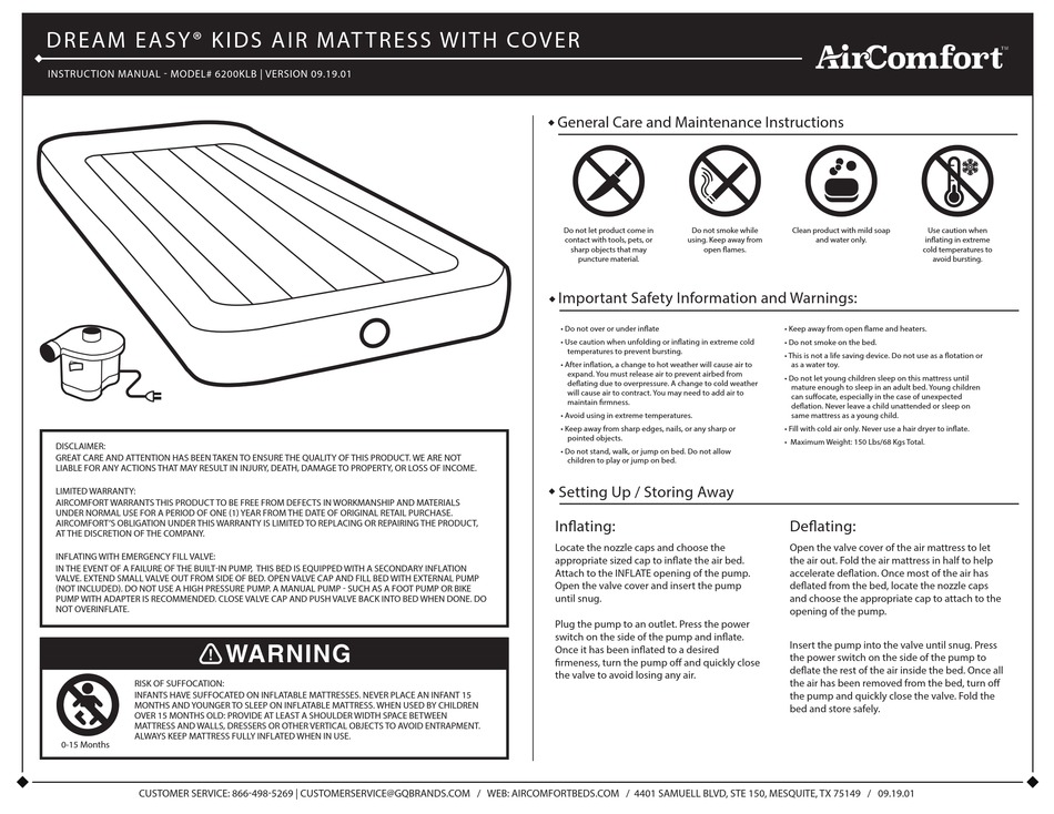 c2500 plexus air mattress user manual