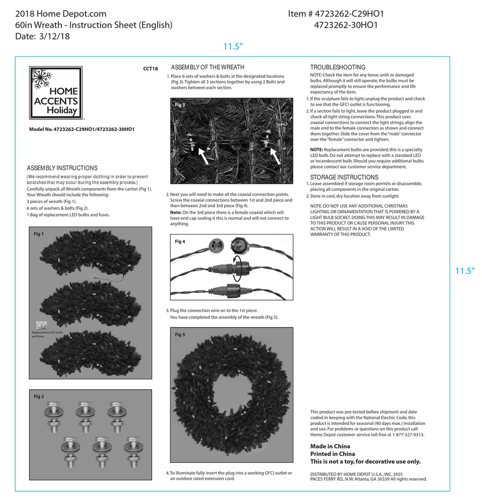 HOME ACCENTS HOLIDAY 4723262C29HO1 ASSEMBLY INSTRUCTIONS Pdf Download