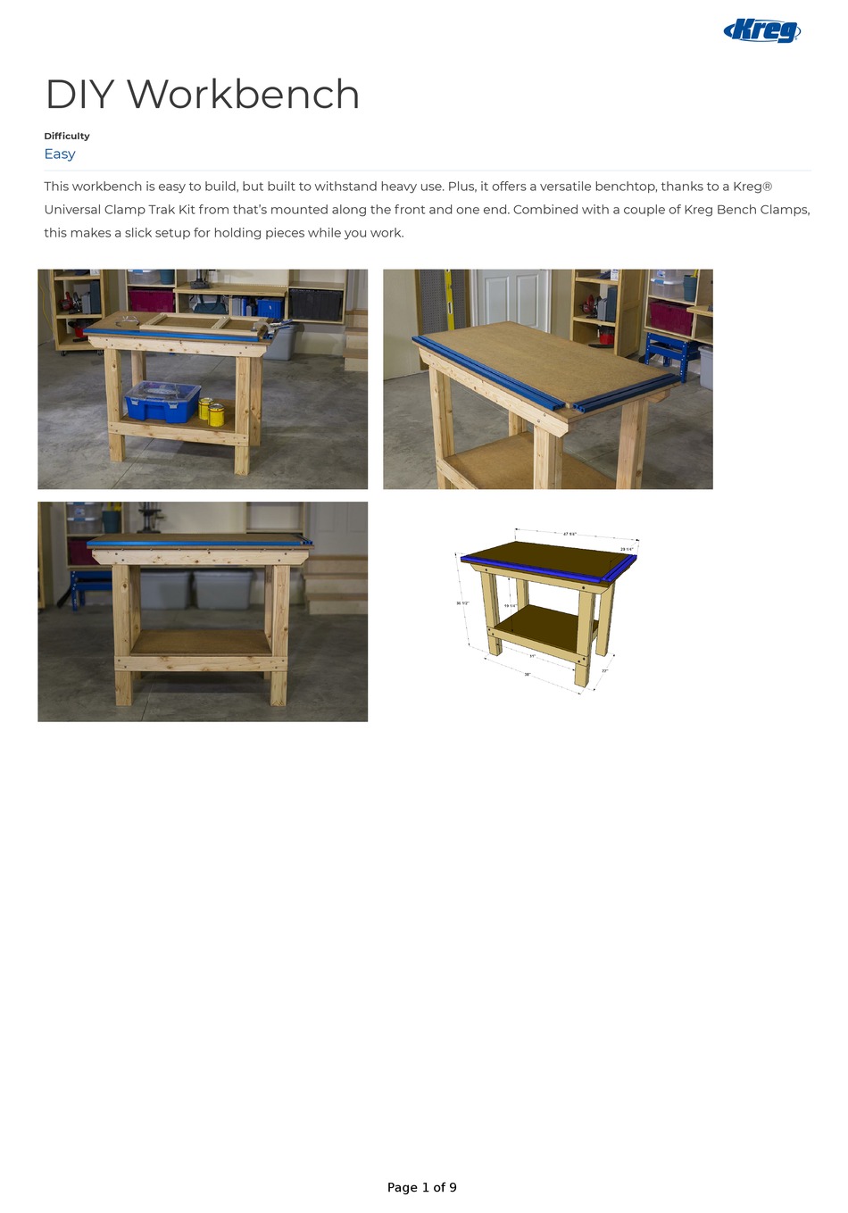 KREG DIY WORKBENCH QUICK START MANUAL Pdf Download ManualsLib