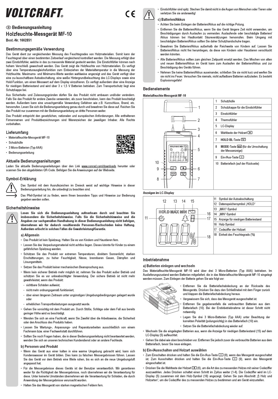 VOLTCRAFT MF-10 OPERATING INSTRUCTIONS MANUAL Pdf Download | ManualsLib