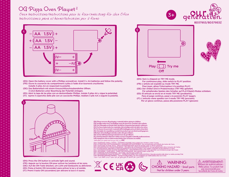OUR GENERATION OG PIZZA OVEN PLAYSET BD37953 INSTRUCTION MANUAL Pdf