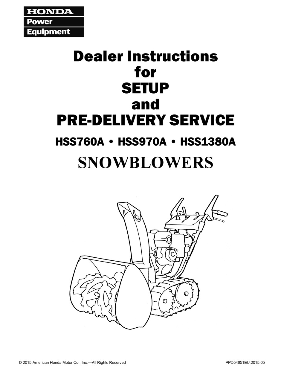 HONDA HSS760A DEALER INSTRUCTIONS Pdf Download | ManualsLib